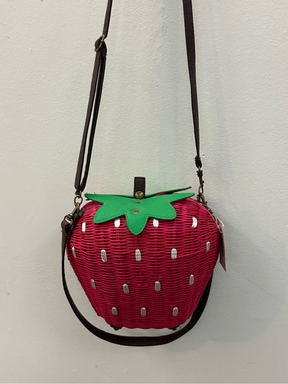 Strawberry Crossbody Bag with Green Leaf Accent